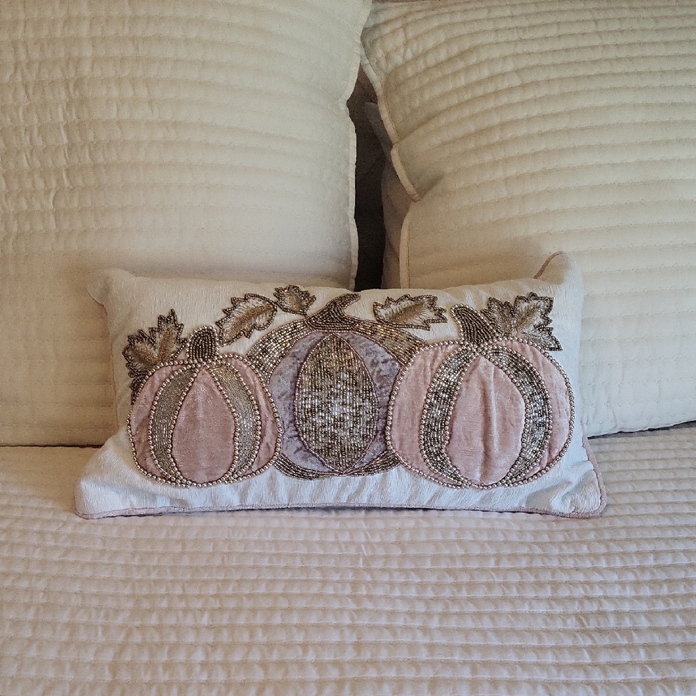 Source Unknown Pink and Gold Pumpkin Pillow